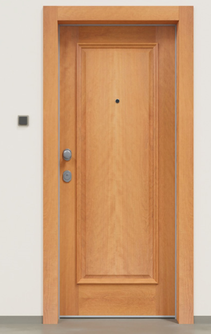 Puerta acorazada clásica en madera natural 1C TR