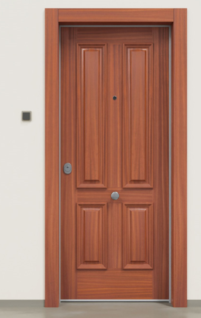 Puerta acorazada clásica en madera natural 4B TR