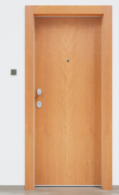 Puerta acorazada contemporánea en madera lisa